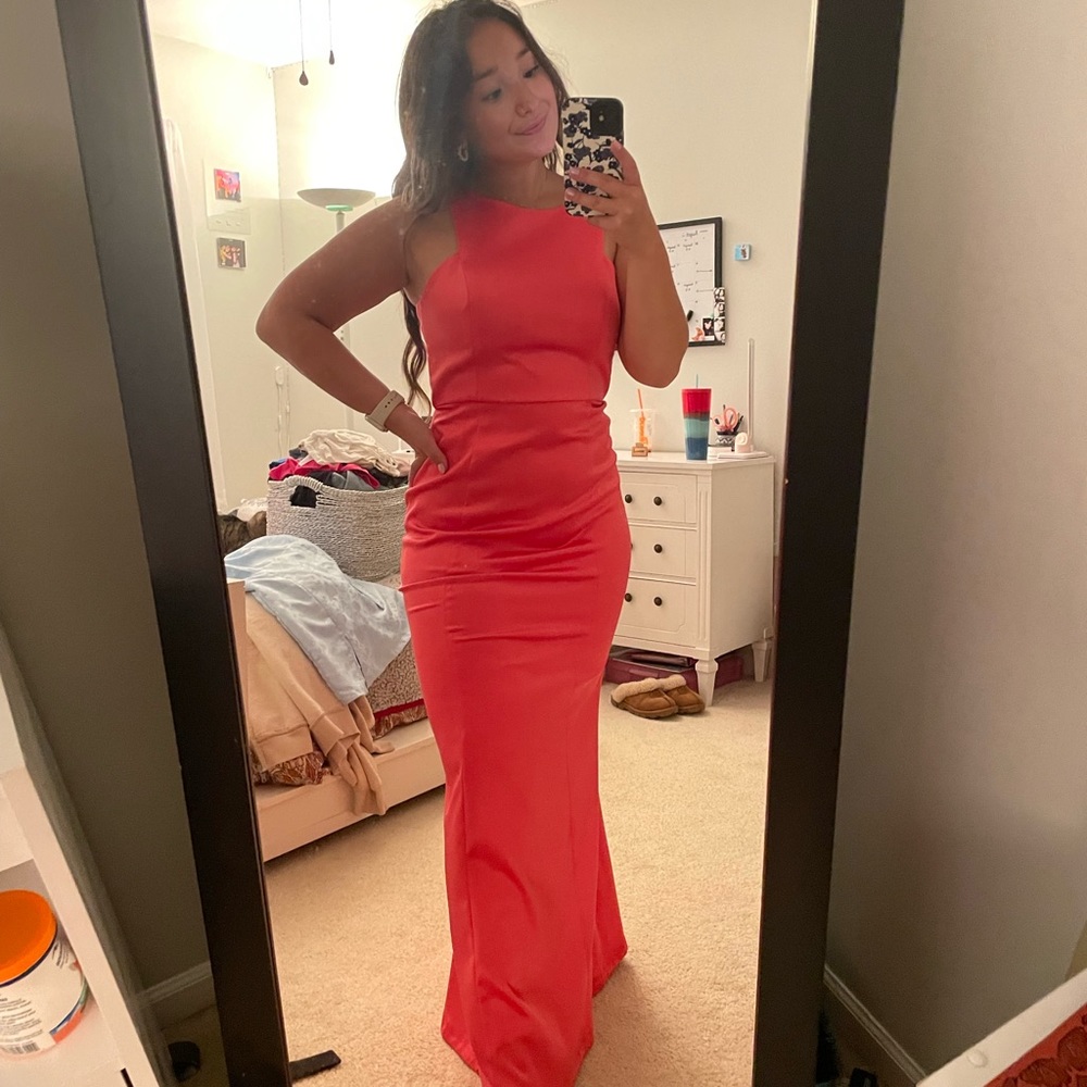 Peach satin formal dress